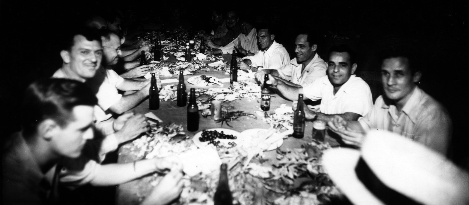 Men at seafood dinner