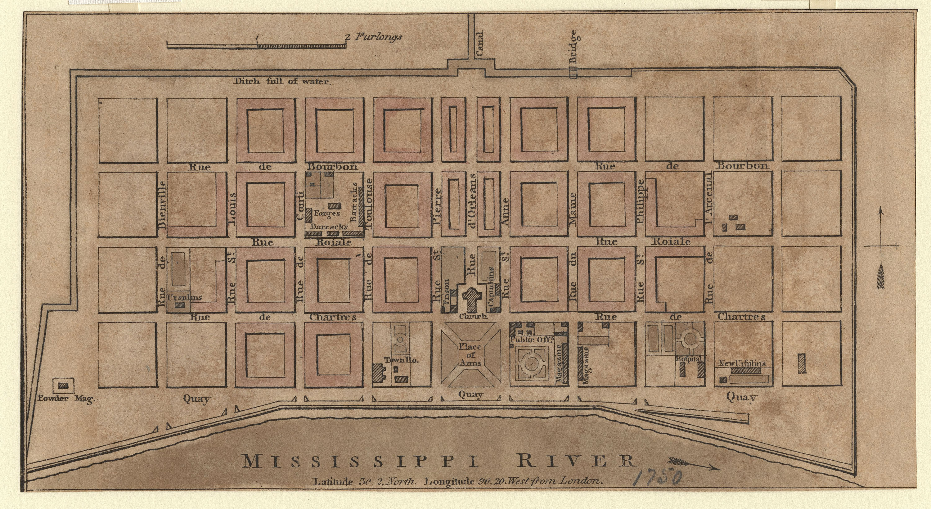 A historic map of the French Quarter, taken from the Vieux Carre Digital Survey.