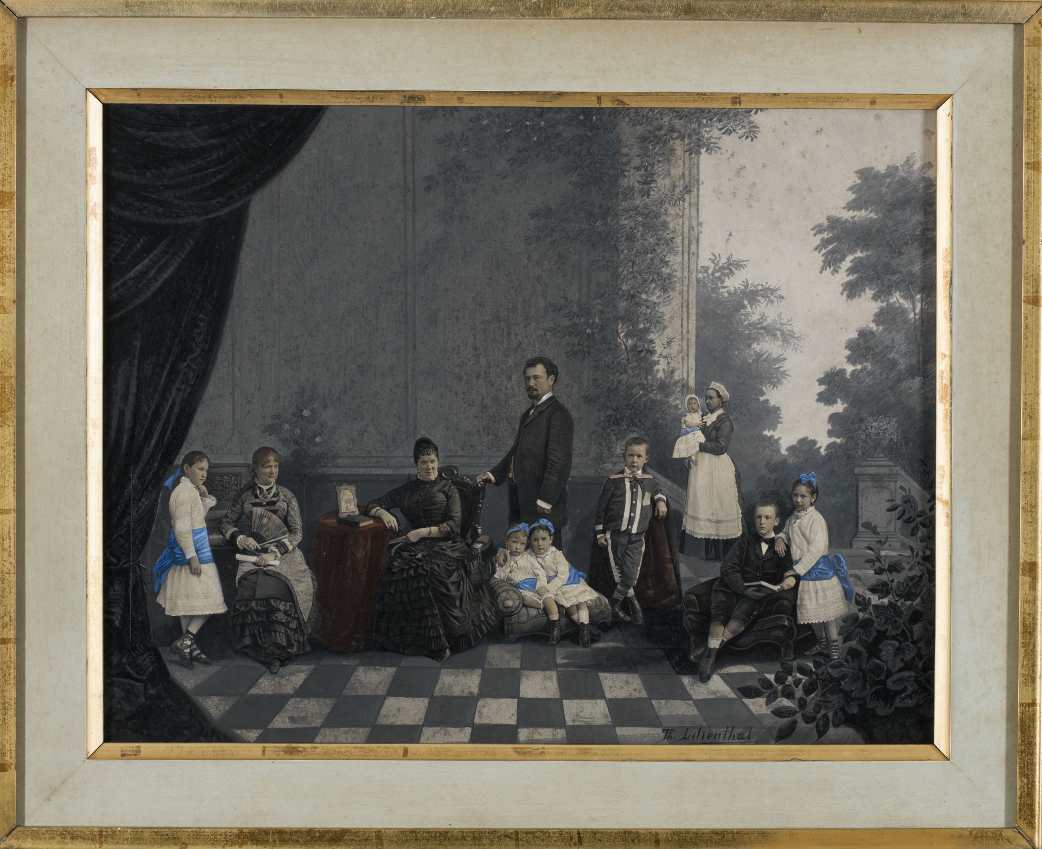 A photo montage of the Braughn family in New Orleans. Individual photos of family posed in various positions are arranged in a way that makes it appear they're in the same photograph.