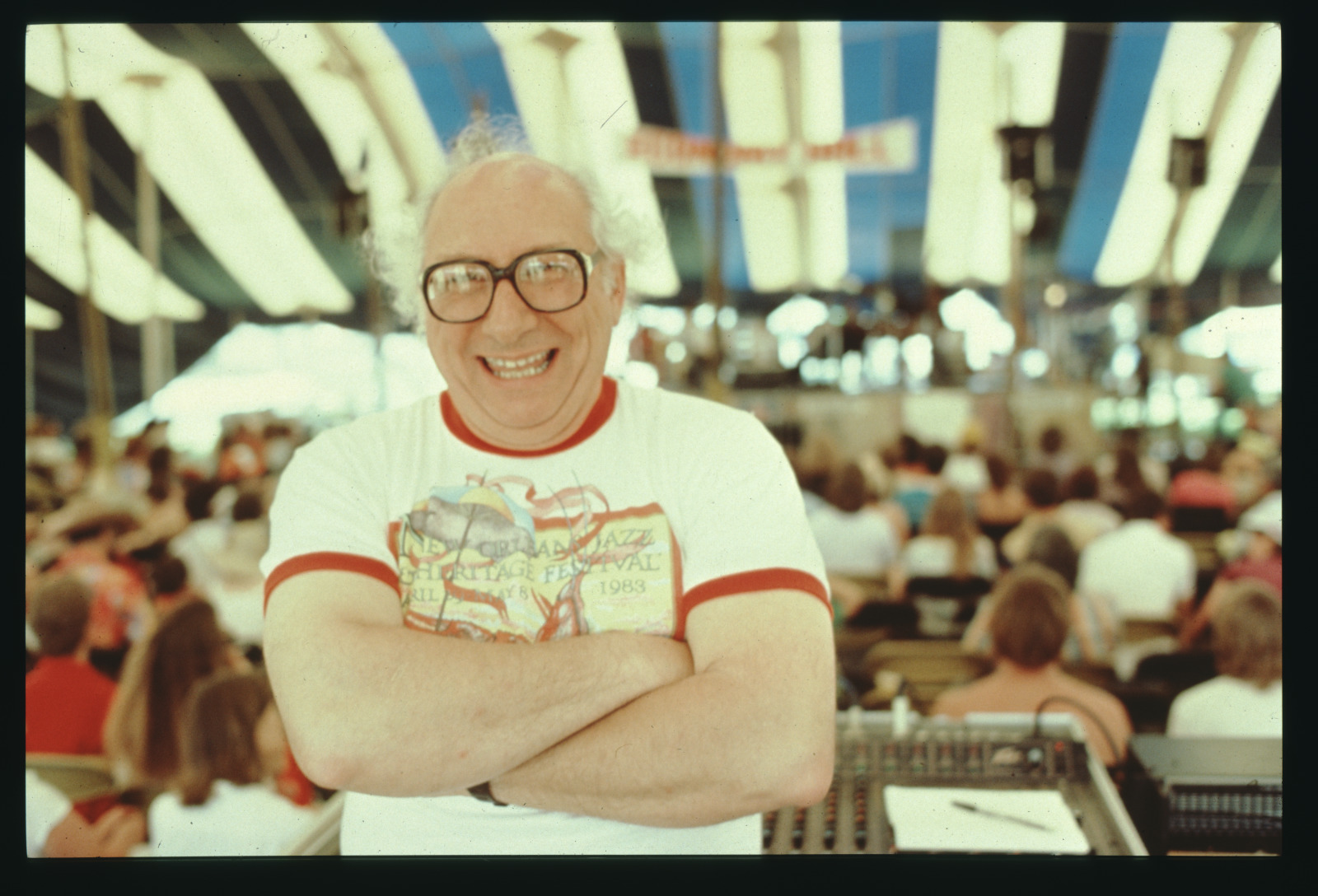 Cosimo Matassa at the New Orleans Jazz and Heritage Festival, 1986.