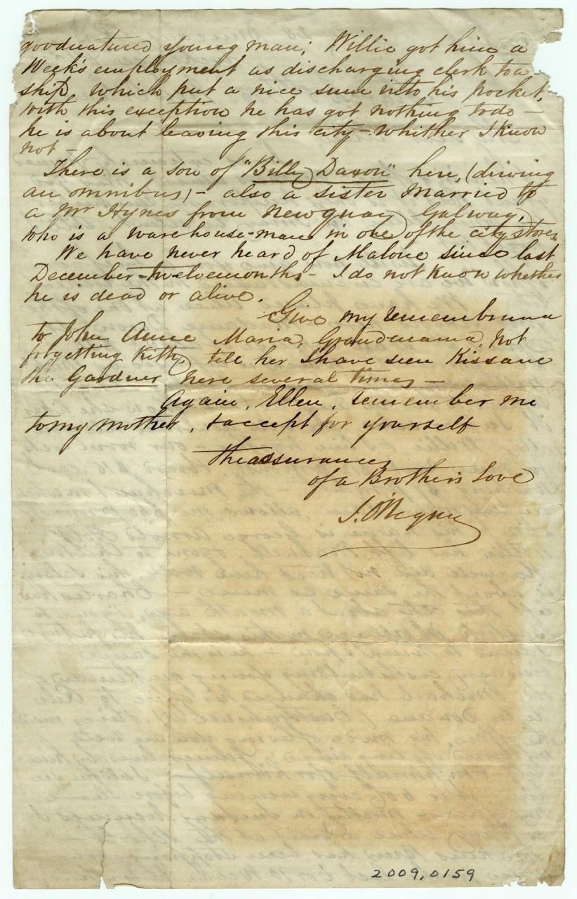 An old handwritten letter with faded ink on aged paper, discussing personal matters such as love and relationships. The writing is in cursive, and the paper shows signs of wear with creases and discoloration.