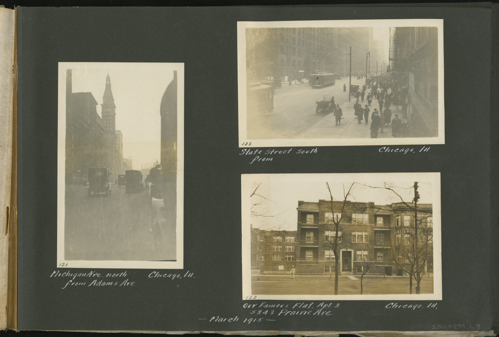 Scrapbook page showing scenes from Chicago in 1915, around the same time that Pope Leo XIV’s maternal grandparents arrived from New Orleans.