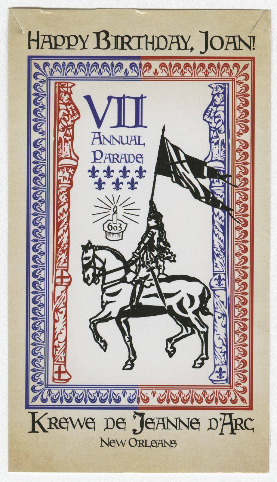 Krewe of Jeanne d’Arc souvenir card, 2015 (front)