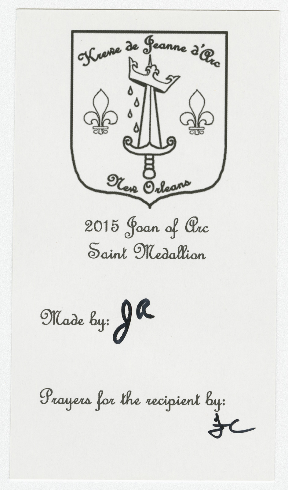 William Haskell Coffin’s 1918 painting of Joan, commissioned by the United States Treasury Department and used in a campaign urging women to buy war savings stamps, then later used on a throw at the 2015 Joan of Arc parade (back).