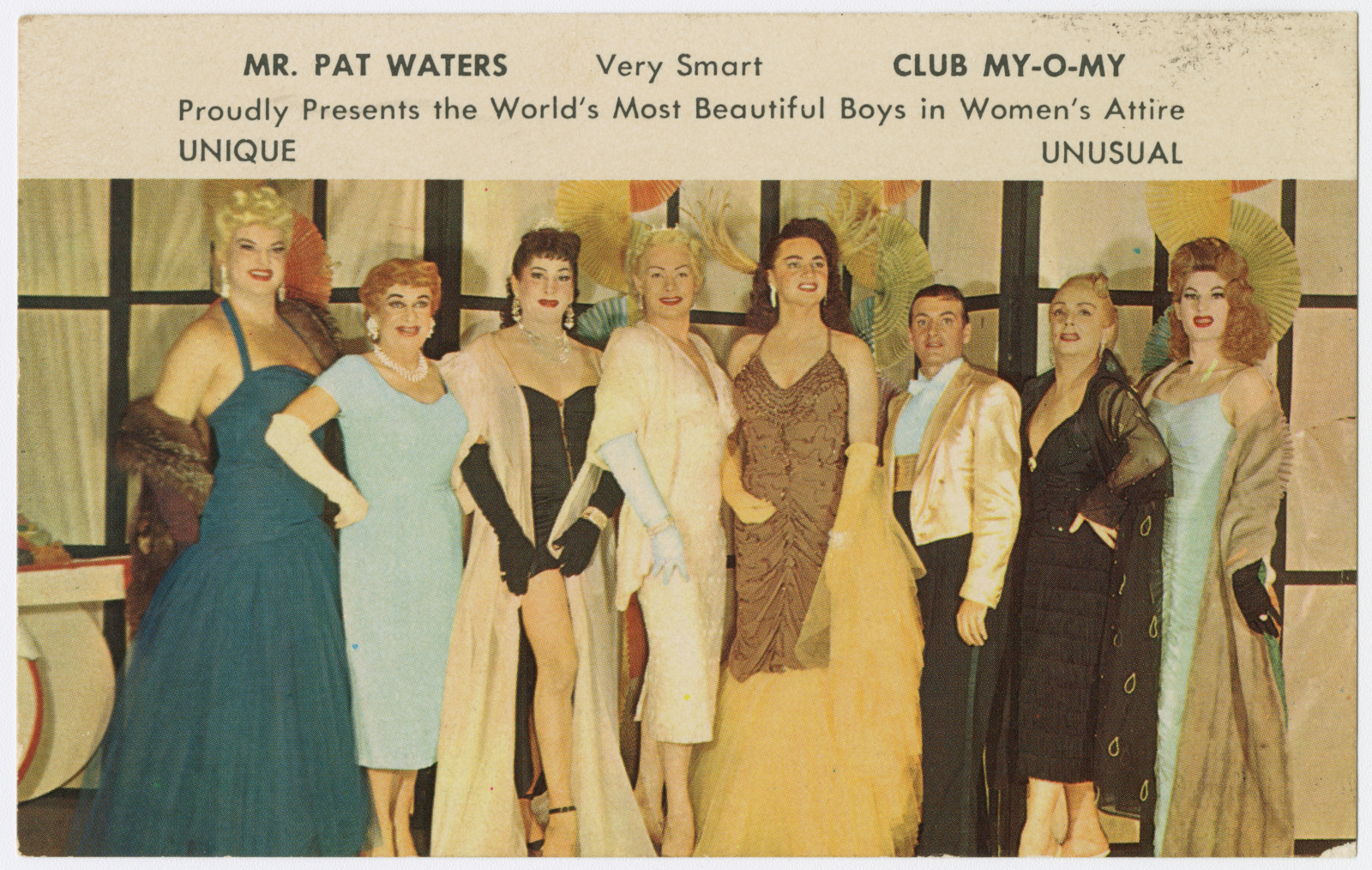Club My-O-My postcard, ca. 1960, portraying the club's performers.