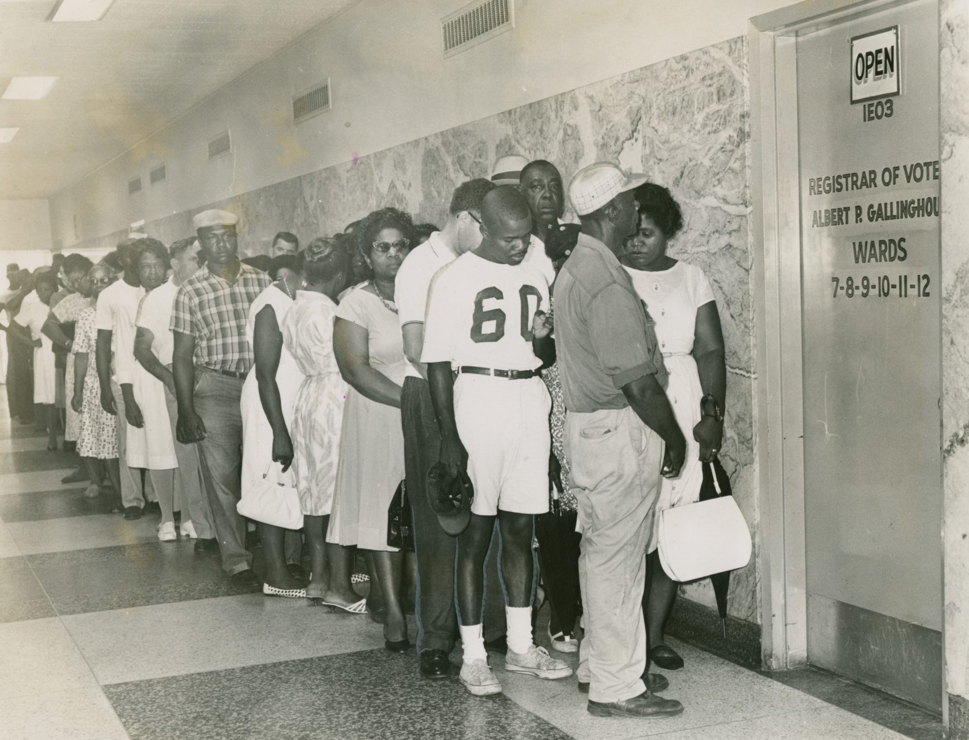 People in line at the New Orleans voter registration office after the passage of the Voting Rights Act, August 13, 1965.