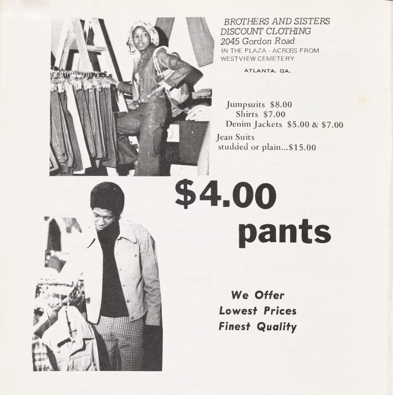 A page from the American Black Directory shows an advertisement for a black-owned clothing store.