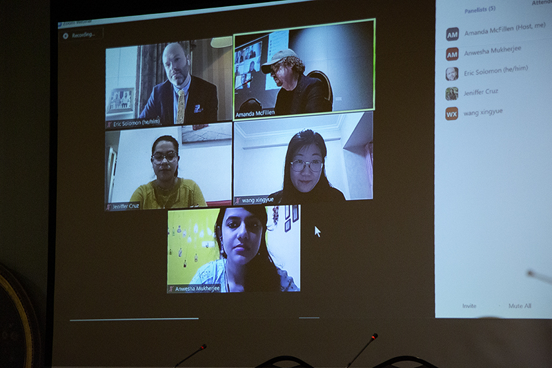 A screenshot of a virtual meeting with six participants in a grid layout. Each participant is visible in their video feed, and their names are listed on the right side under Participants.