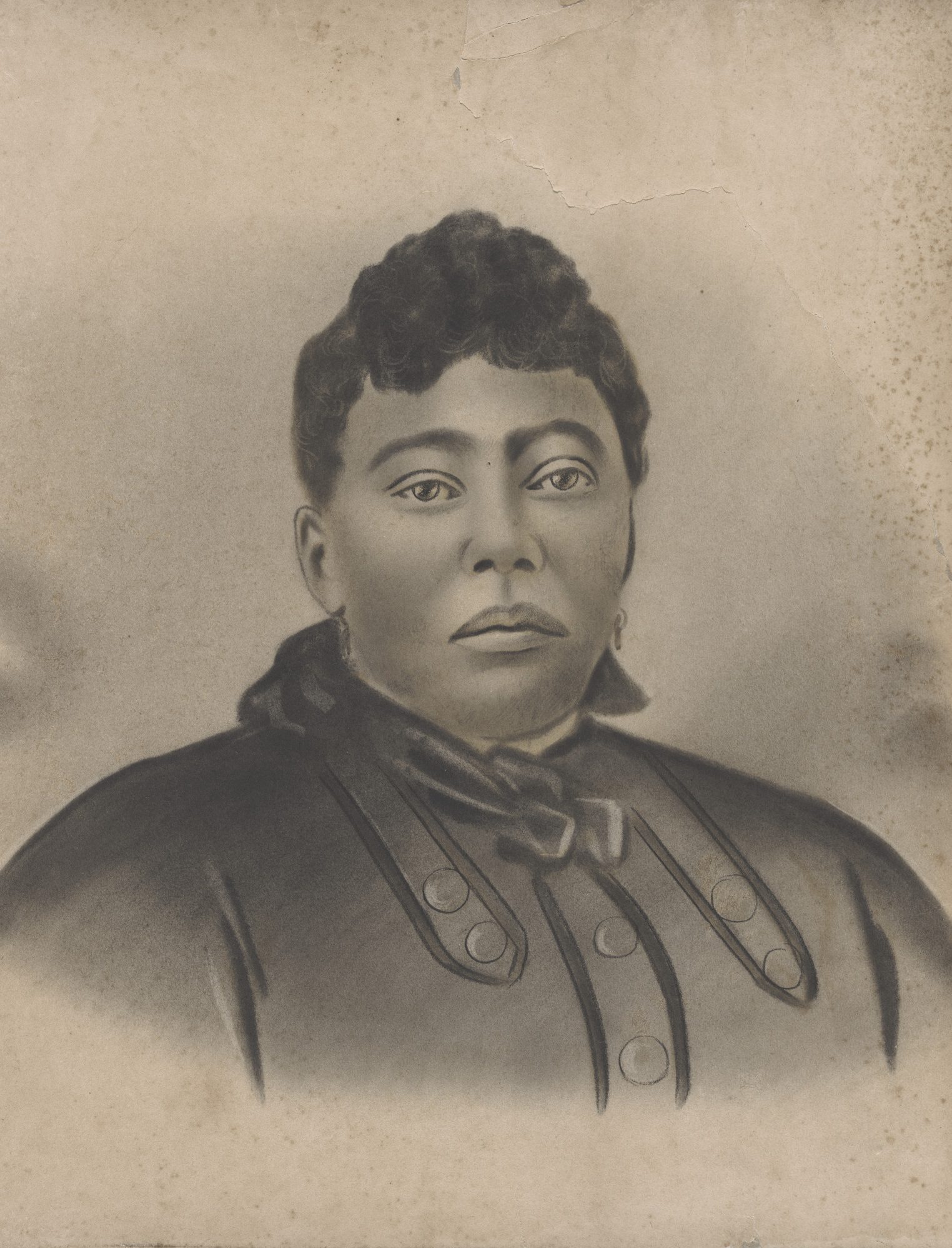 A monochromatic image of one of the crayon enlargements found in the attic of a New Orleans home.