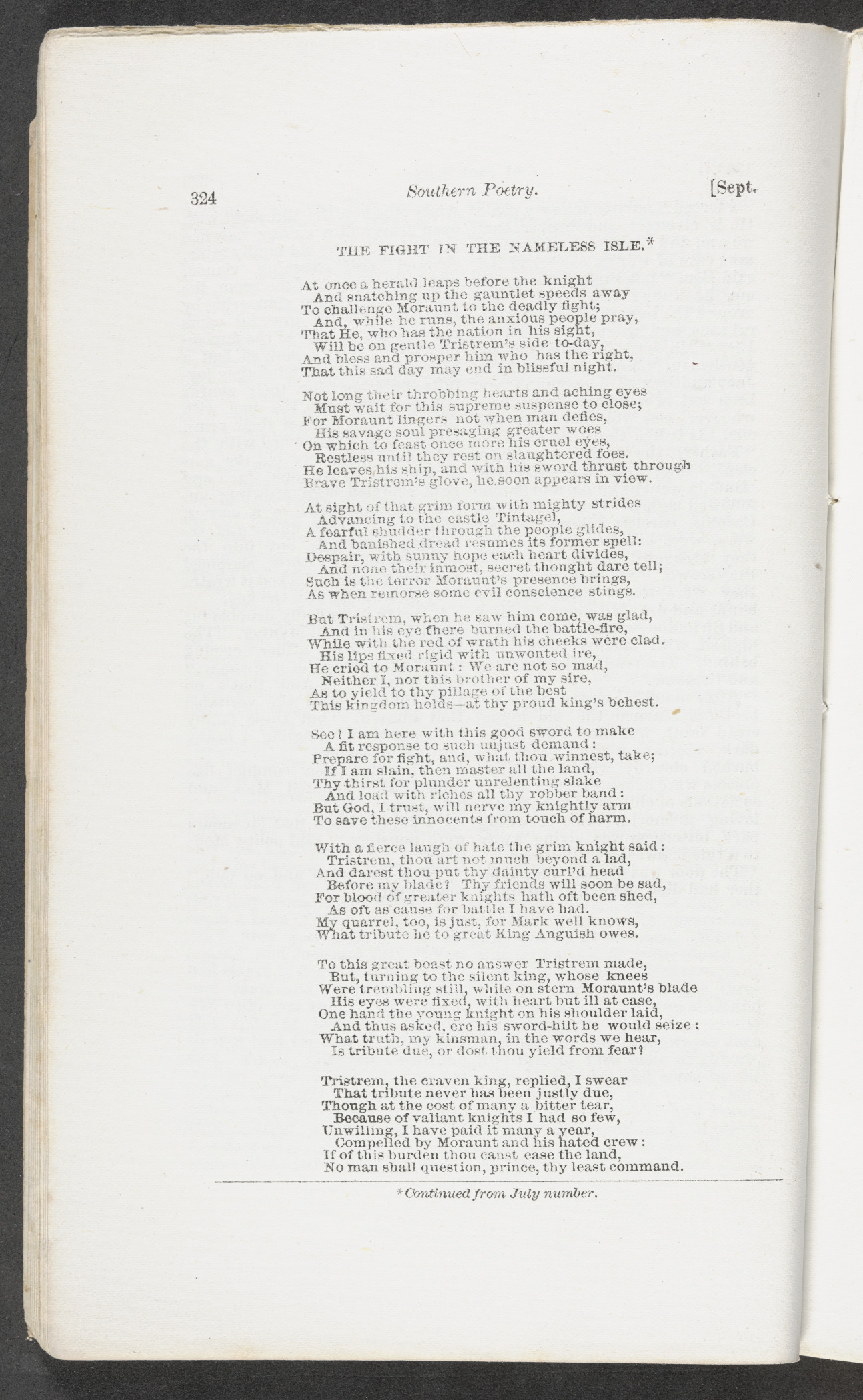 A photograph of the epic poem "The Fight in the Nameless Isle" published in the September 1866 issue of “The Land We Love” magazine.