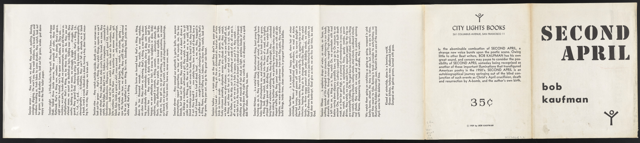 A photo of Bob Kaufman's broadside poem entitled “Second April” from 1959.