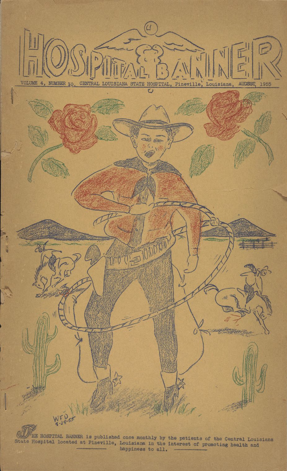 The cover of the newspaper "Hospital Banner" from August of 1955.