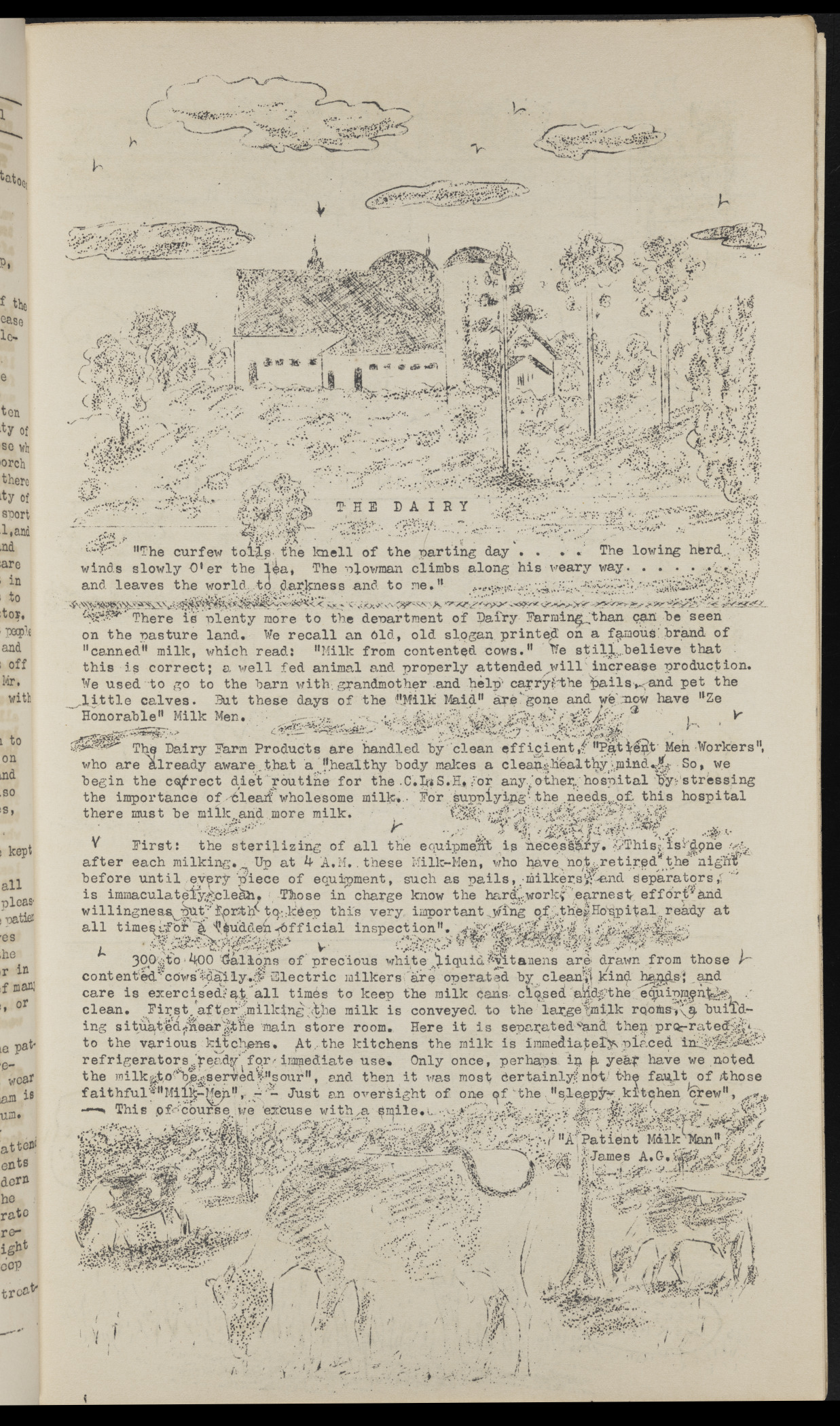 An article about the hospital dairy, from the December 1951 issue of "Hospital Banner."