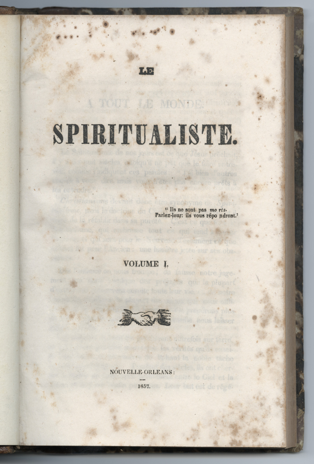 The inside title page of Le Spiritualiste lists the name of the publication and volume number.