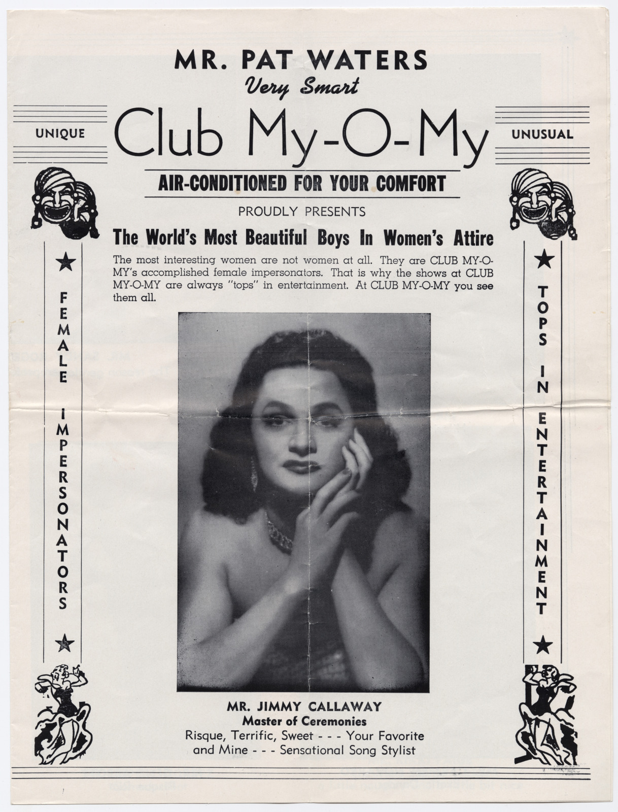 The cover of this Club My-O-My advertises Jimmy Callaway, the club's master of ceremonies.