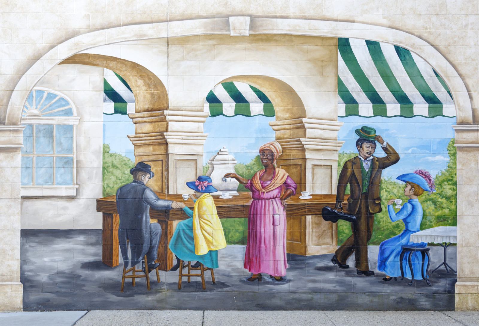 An exterior mural painted by Max Bernardi, located on the side of Breaux Mart grocery at 3233 Magazine Street, depicts composer Edmond  Dédé and Rose Nicaud.