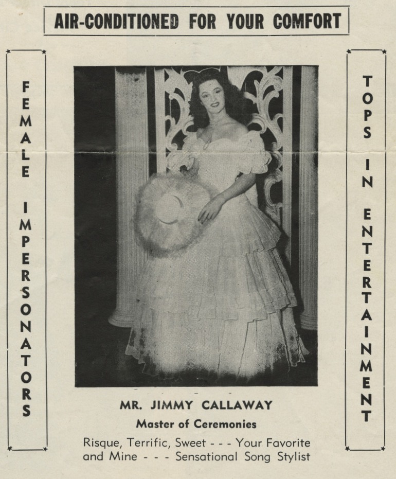 An image of Club My-O-My master of ceremonies Jimmy Callaway dressed as a Southern belle.