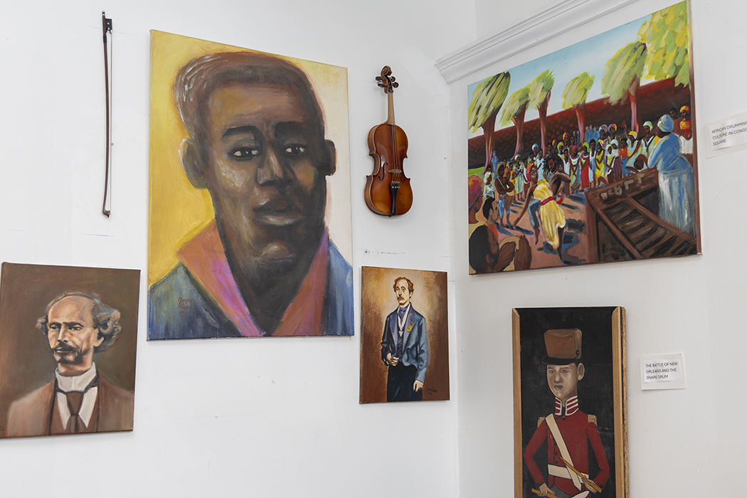 Art and artifacts on display at Treme’s Petit Jazz Museum, 2026.