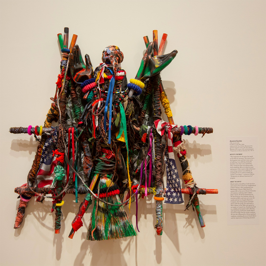 ”Ancestral Guardian” by Jeffrey Cook, on display in Art of the City at HNOC in 2019.