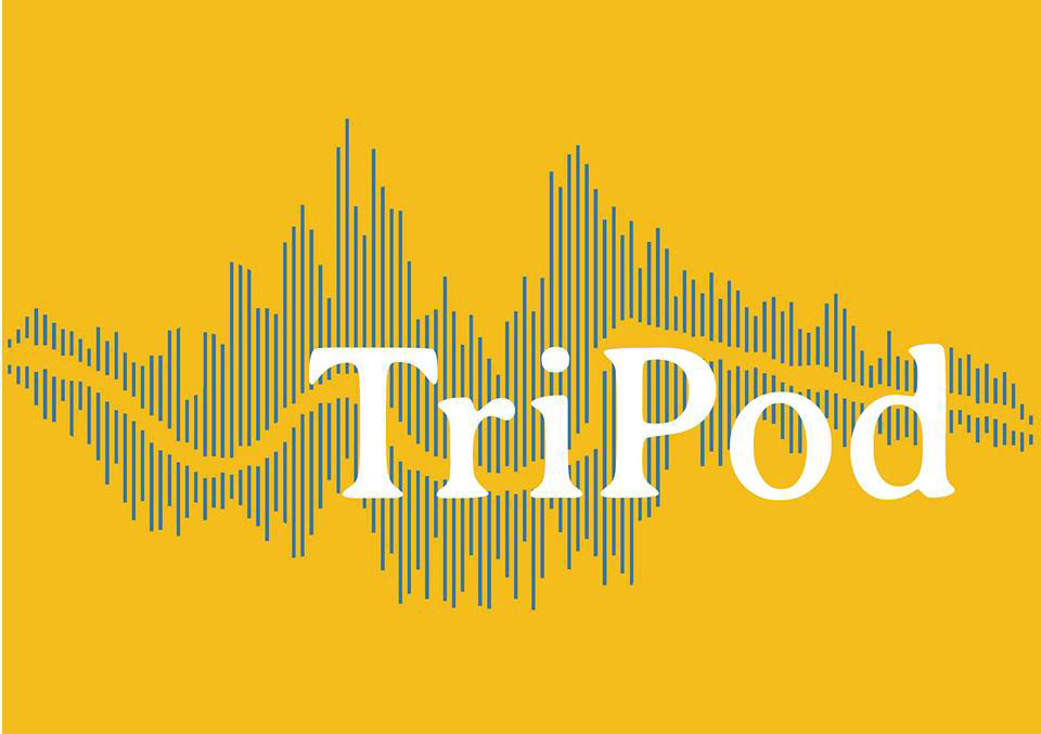 The image features a stylized sound wave graphic on a yellow background with the word TriPod in white, bold letters overlaying the wave pattern.