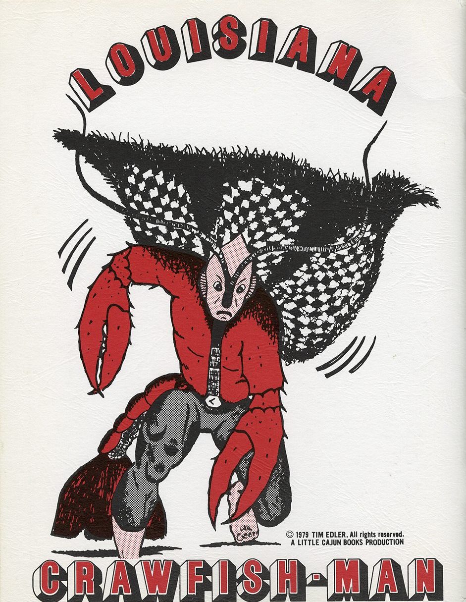 Crawfish-Man strikes an action pose surrounded by the words "Louisiana Crawfish-Man."