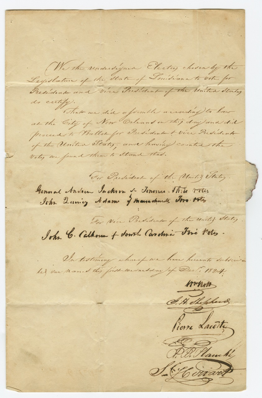 An old, handwritten document with elegant cursive writing and several signatures at the bottom. The paper is aged and slightly yellowed, with creases indicating its been folded. The text appears to be an official or legal declaration.