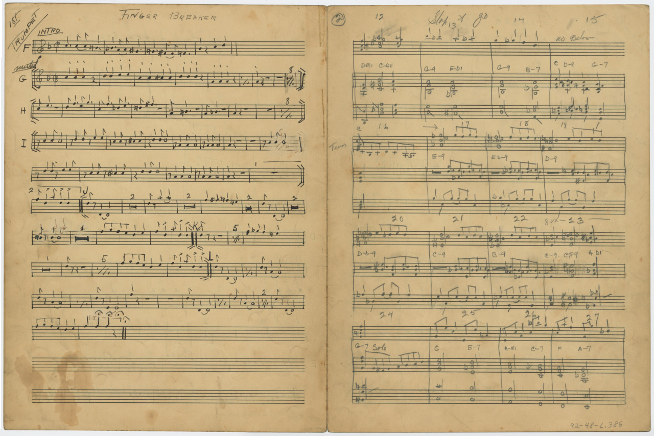 A vintage sheet music page featuring handwritten musical notes and chords. The page appears aged, with handwritten annotations visible atop and alongside the musical staves.