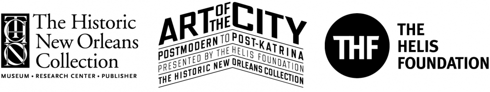 Logos of The Historic New Orleans Collection, Art of the City: Postmodern to Post-Katrina, and The Helis Foundation.