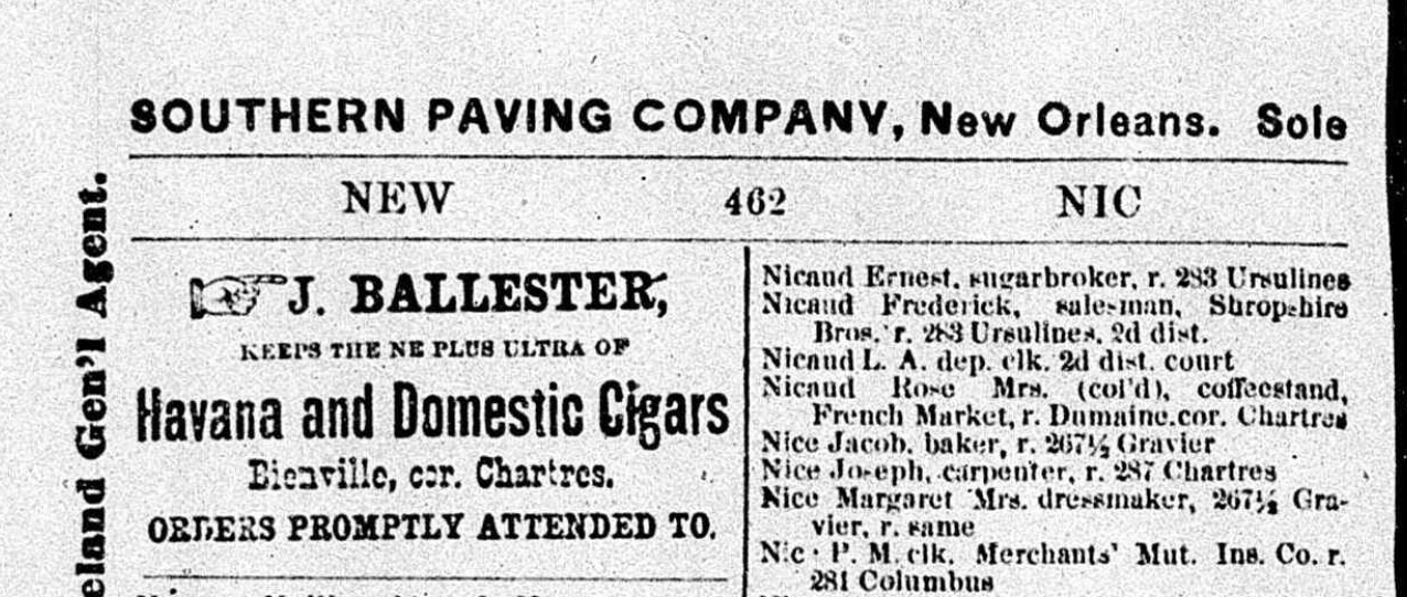 Rose is listed with the surname Nicaud and marked as “col’d” (colored) in this 1871 city directory.