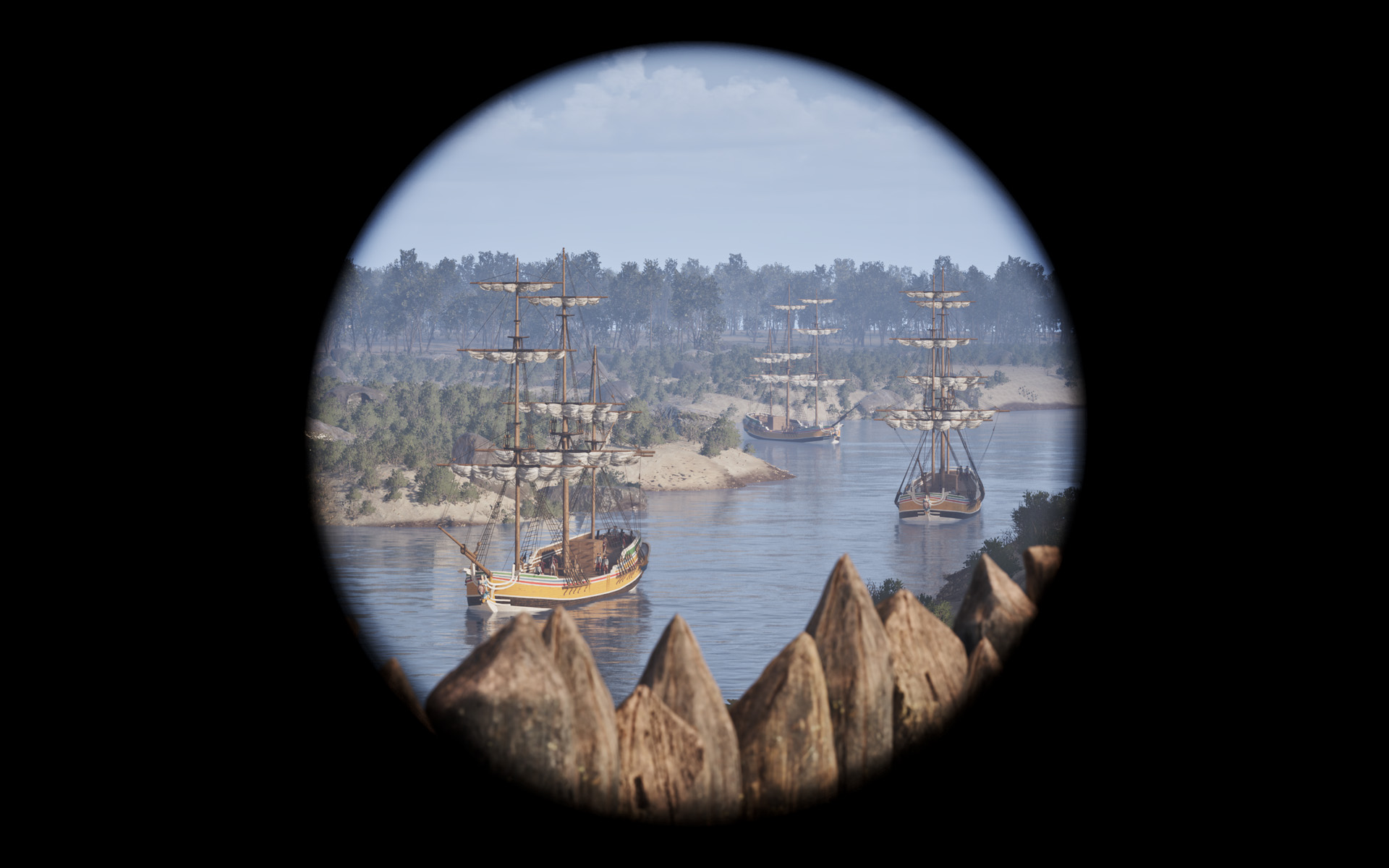 A closeup of the Spanish fleet led by Gálvez from "American Revolution: The Augmented Exhibition."