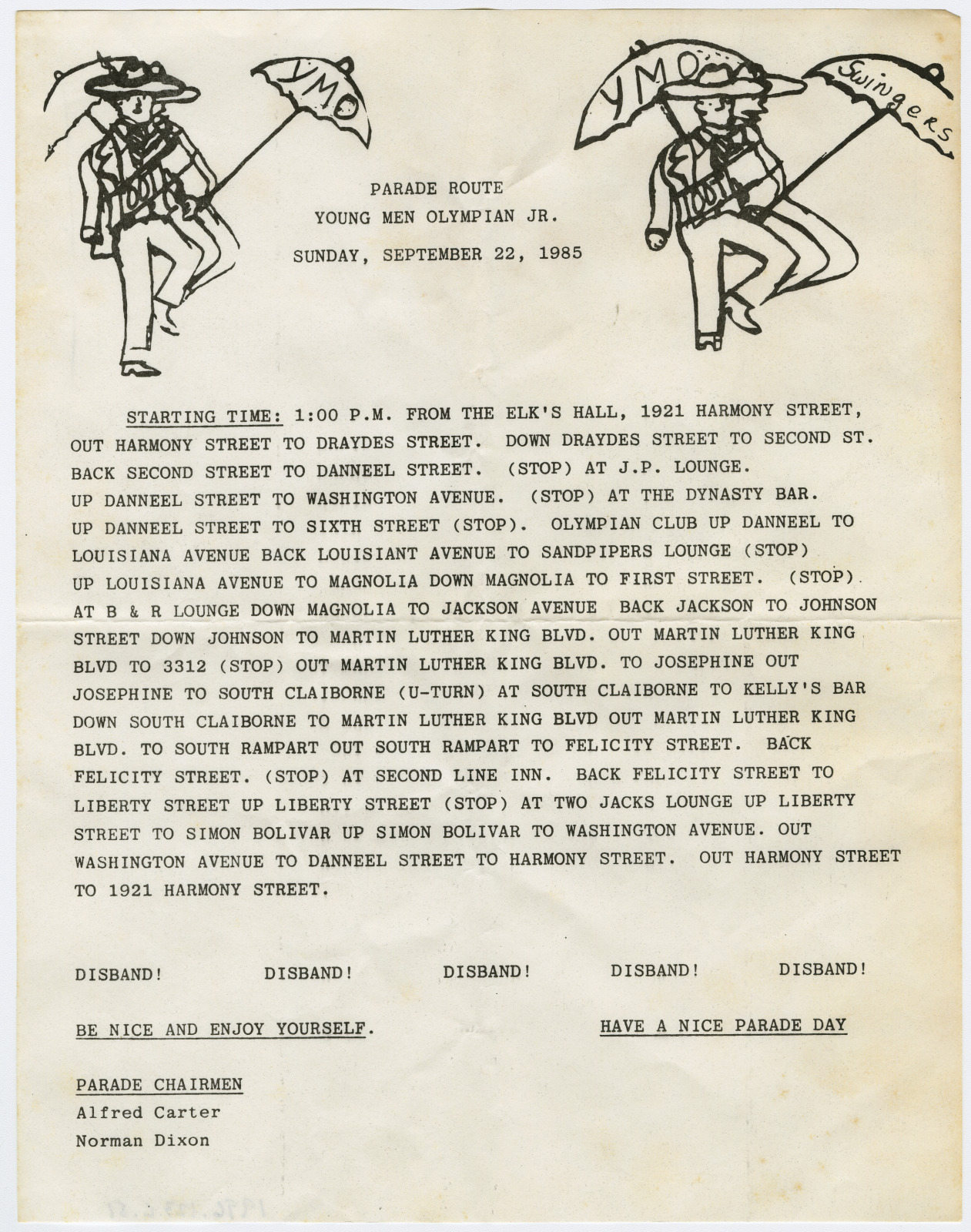 A photo of a yellowed sheet of paper shows a YMO Jr. route sheet, 1965.