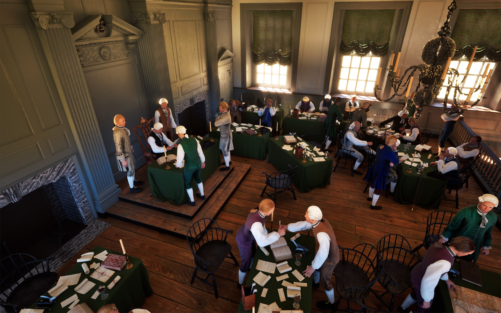Preproduction rendering of a scene from American Revolution: The Augmented Exhibition, coming to HNOC on March 20, 2026.