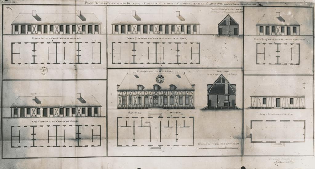 A plan for a French barracks, located where Antoine’s Restaurant stands today, from the Vieux Carre Digital Survey.