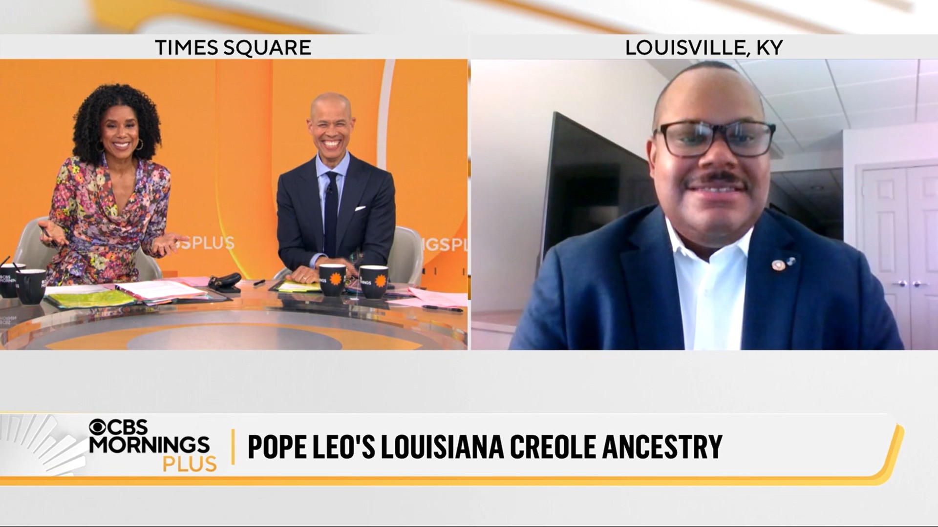 A screen capture of HNOC historian Jari Honora appearing on CBS Mornings.