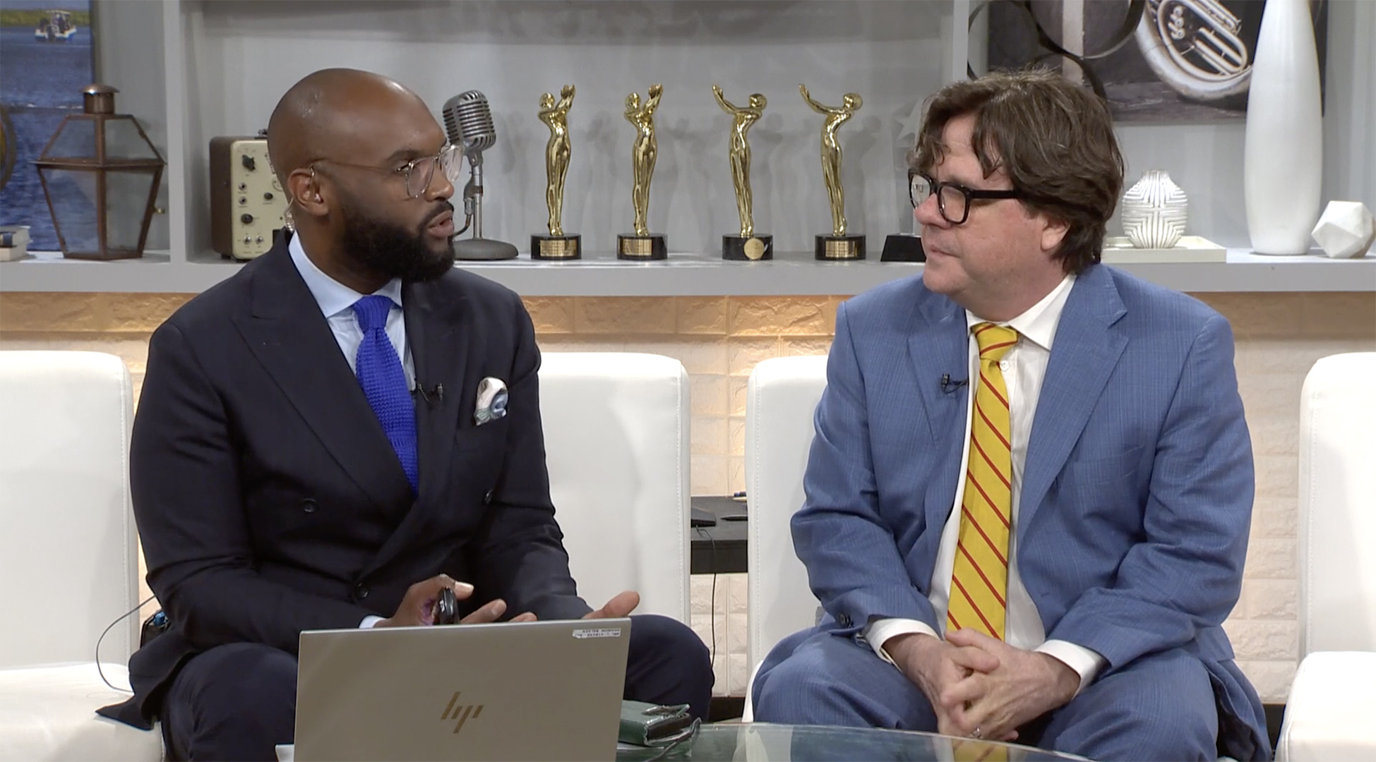 HNOC senior historian Mark Cave participates in an interview with WWL-TV.