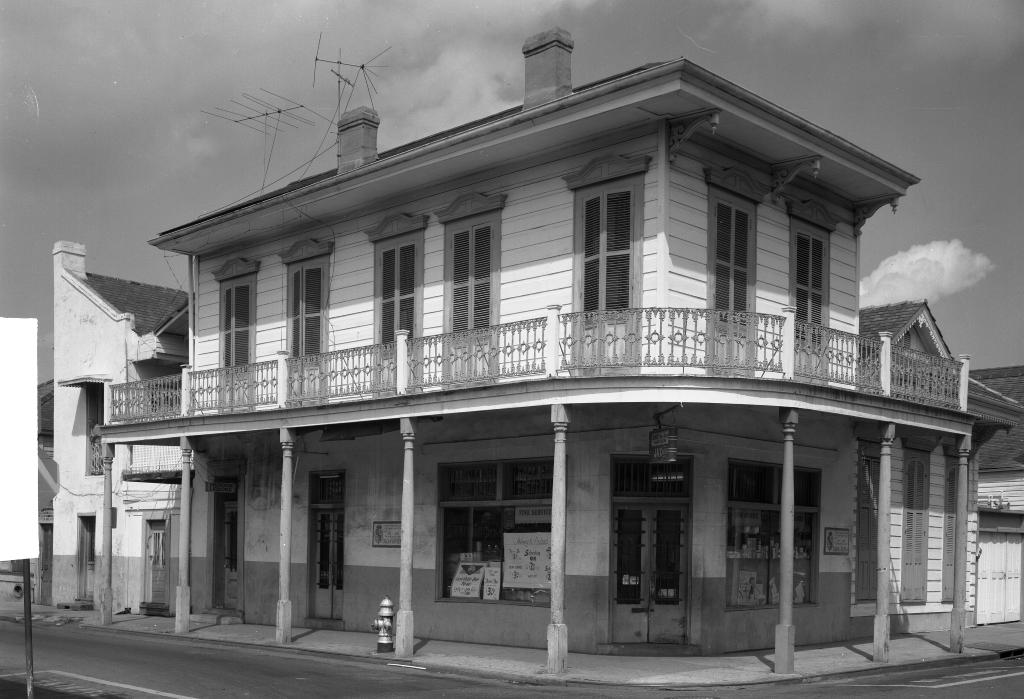 A black and white photo of Matassa’s Market in 1962.