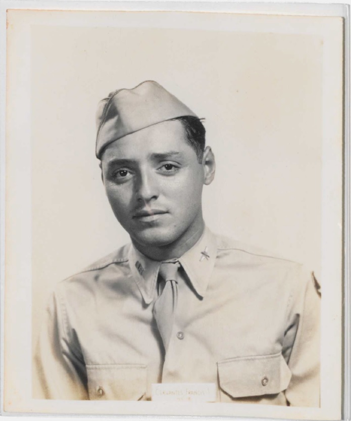 A black and white photo of Francis I. Cervantes in his Army uniform, 1942.