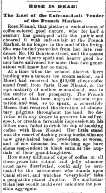Rose’s obituary in The Daily States, 1880.