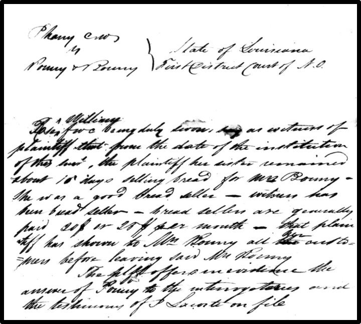 An excerpt from Rose’s testimony from her sister’s 1848 trial, in a handwritten letter.