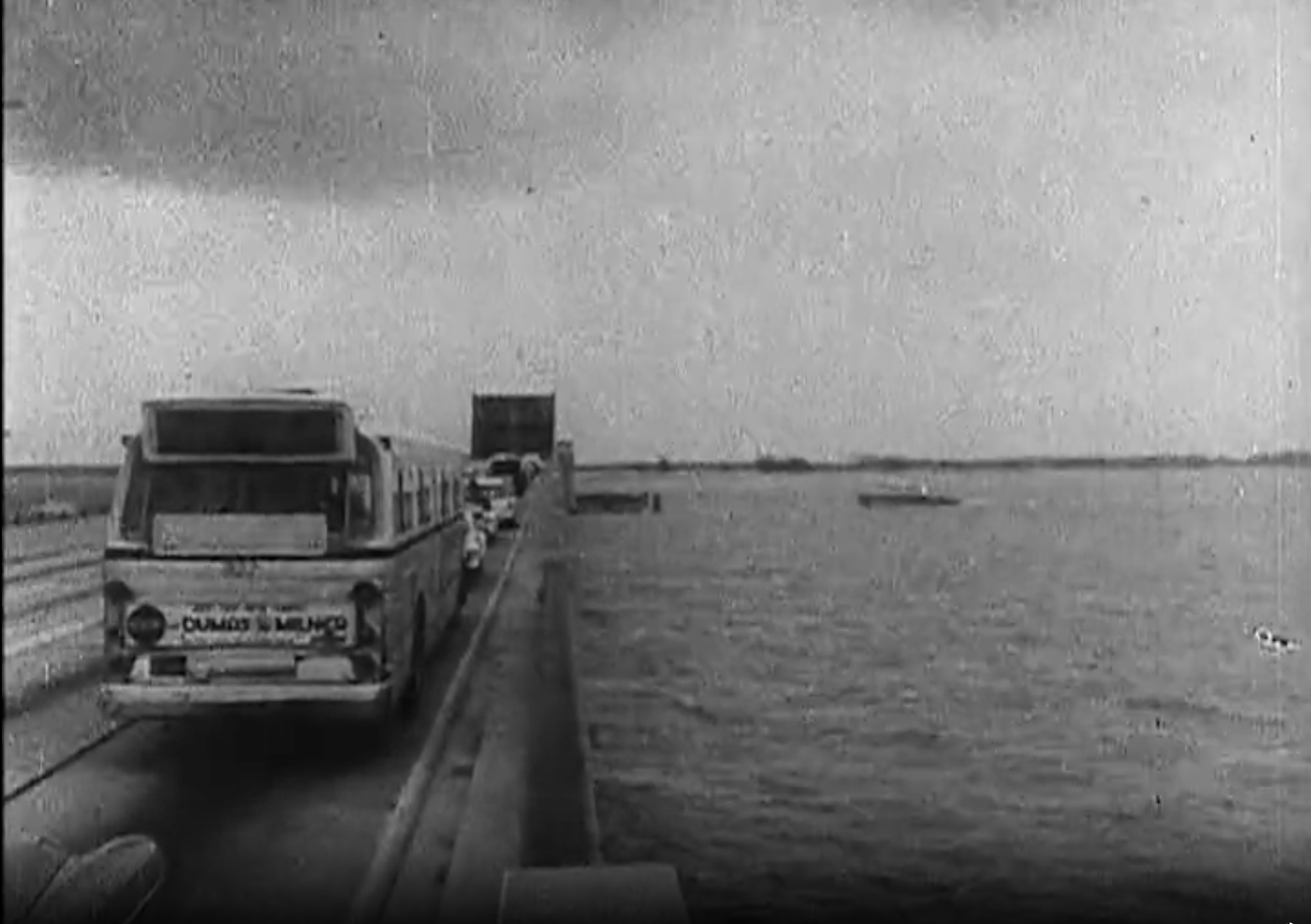 A film still shows traffic at a standstill during the evacuation for Hurricane Betsy in 1965.