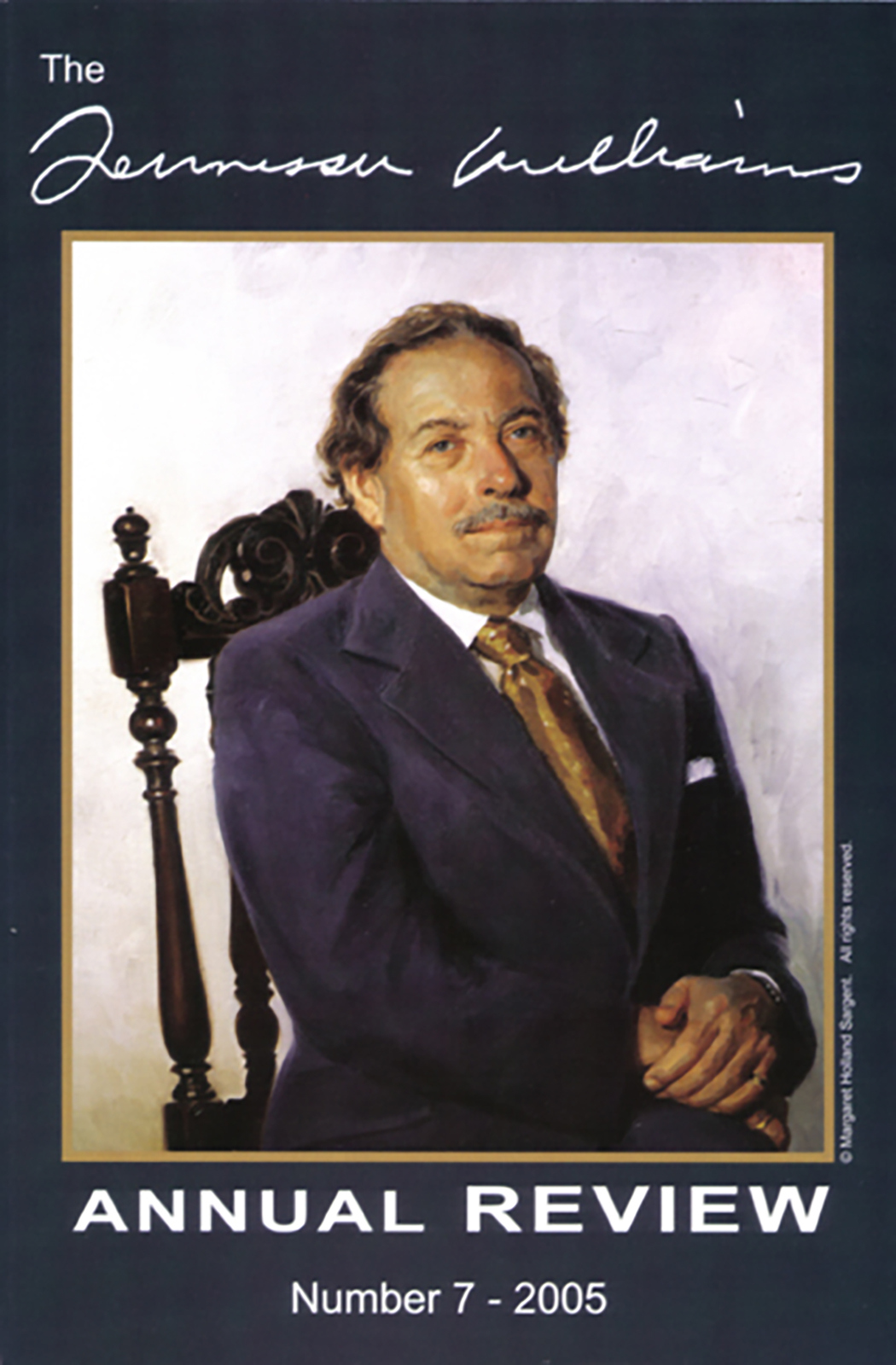 Cover of The Tennessee Williams Annual Review Number 7, 2005, featuring a portrait painting of a man in a suit and tie, seated in an ornate chair against a neutral backdrop. His hands are clasped, and he gazes forward.