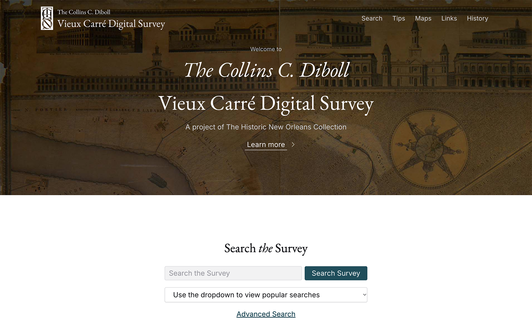 A screenshot of the Vieux Carré Digital Survey shows what the site looks like now, after recent improvements.