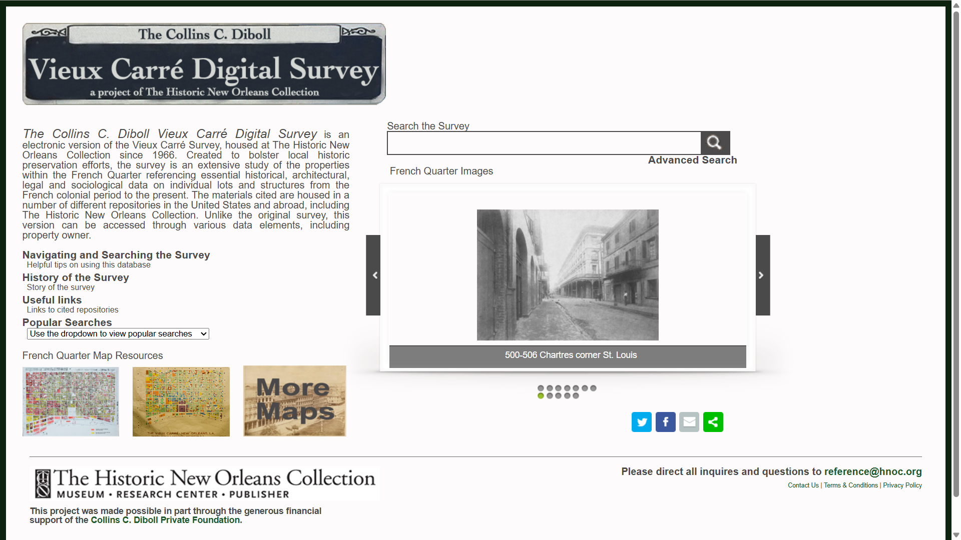 A screenshot of the Vieux Carré Digital Survey shows what the site looked like before recent improvements.