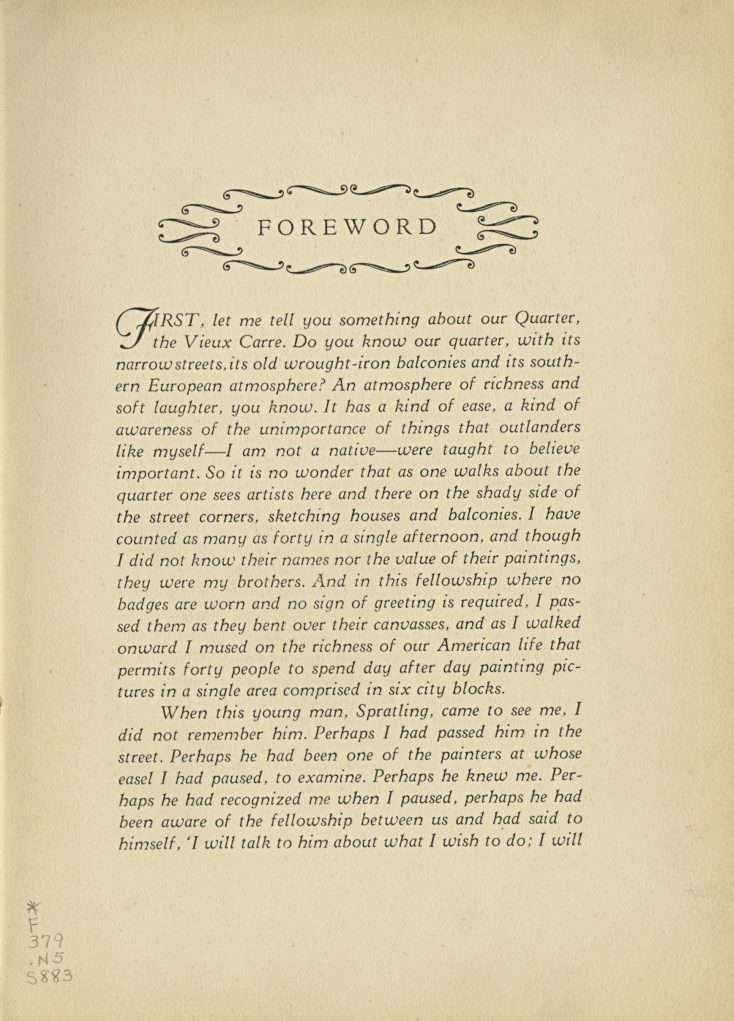 First page of William Faulkner’s foreword to "Famous Creoles"