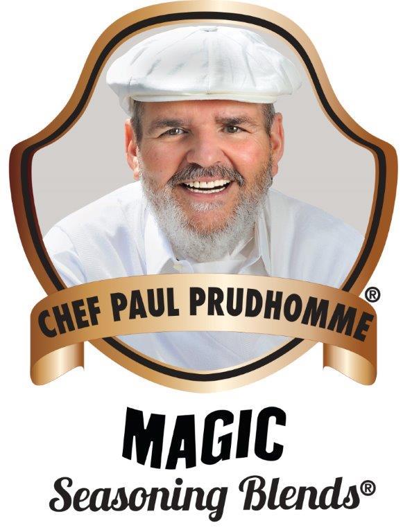 Logo for Chef Paul Prudhomme's Magic Season Blends, featuring a smiling chef in a white hat.