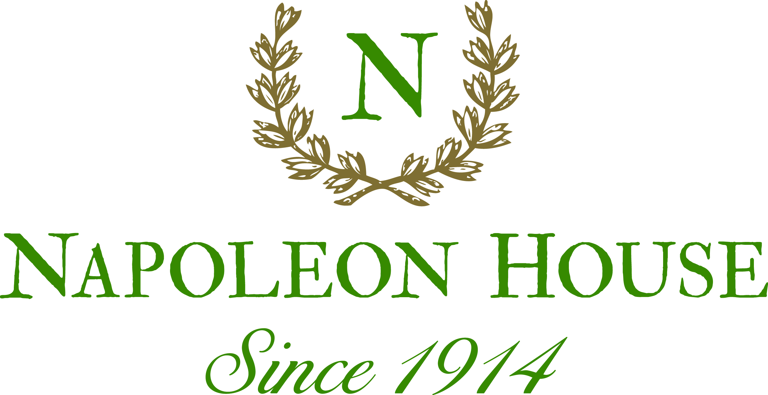 Logo of Napoleon House featuring the letter N surrounded by a laurel wreath. Below, the text reads Napoleon House in green, with Since 1914 underneath in cursive.