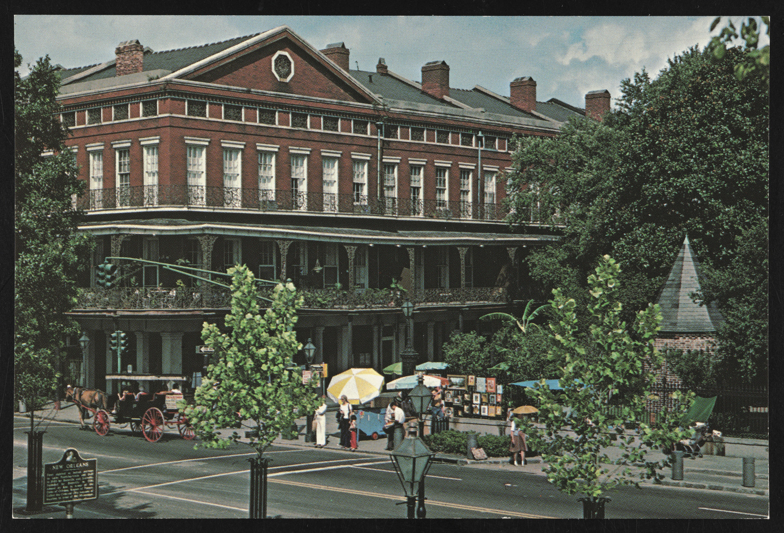 Postcard illustration of the Upper Pontalba Building in the French Quarter, mid-20th century
