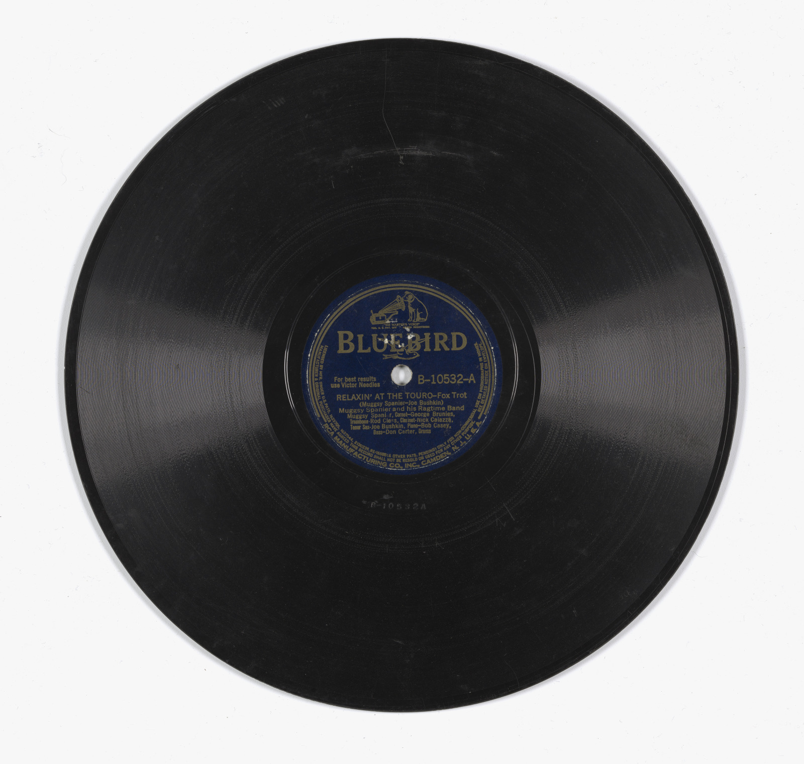 The vinyl record of Muggsy Spanier's "Relaxin' at the Touro."