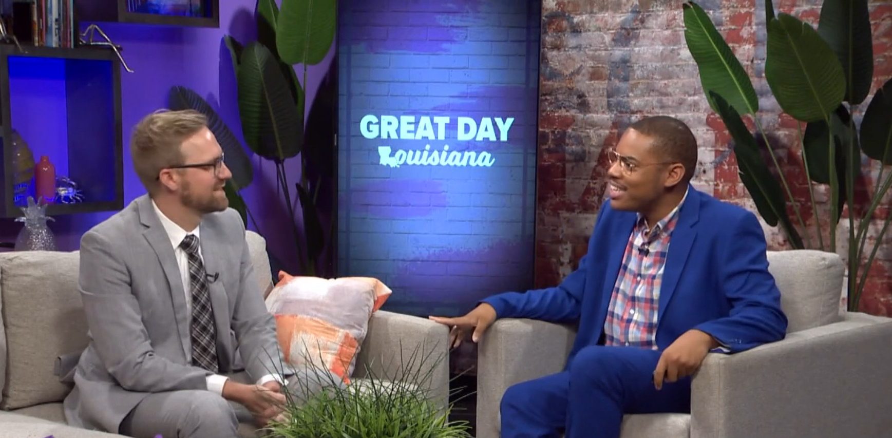 A screenshot of HNOC Senior Editor Nick Weldon on WWL-TV's Great Day Louisiana talking about New Orleans's Superdome.