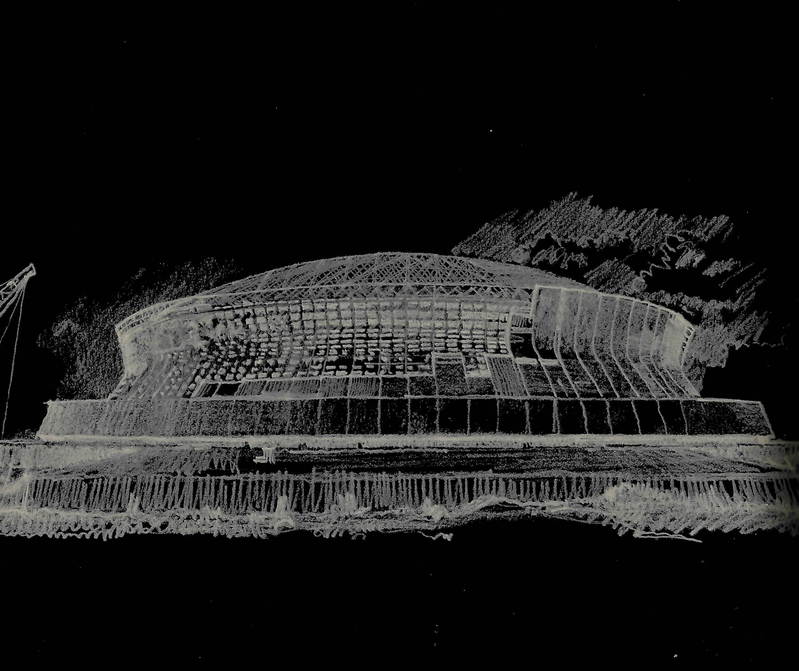 An illustration shows the finished Superdome, outlined in white against a black background.